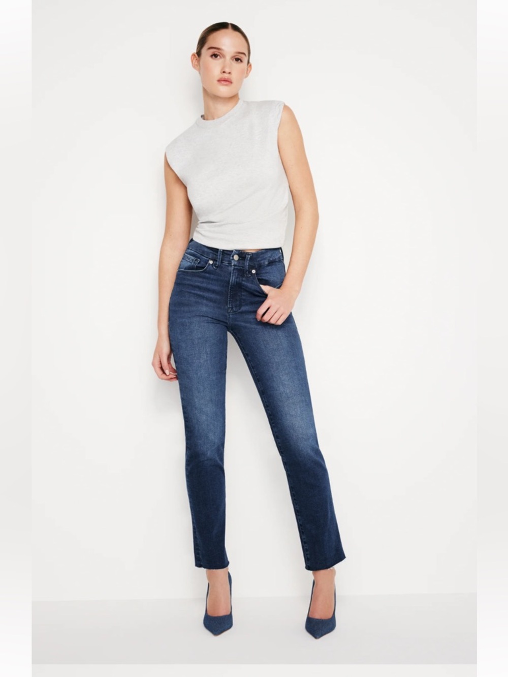 NWT Good American Always Fits Good Classic Slim Straight Jeans 6-12 / B